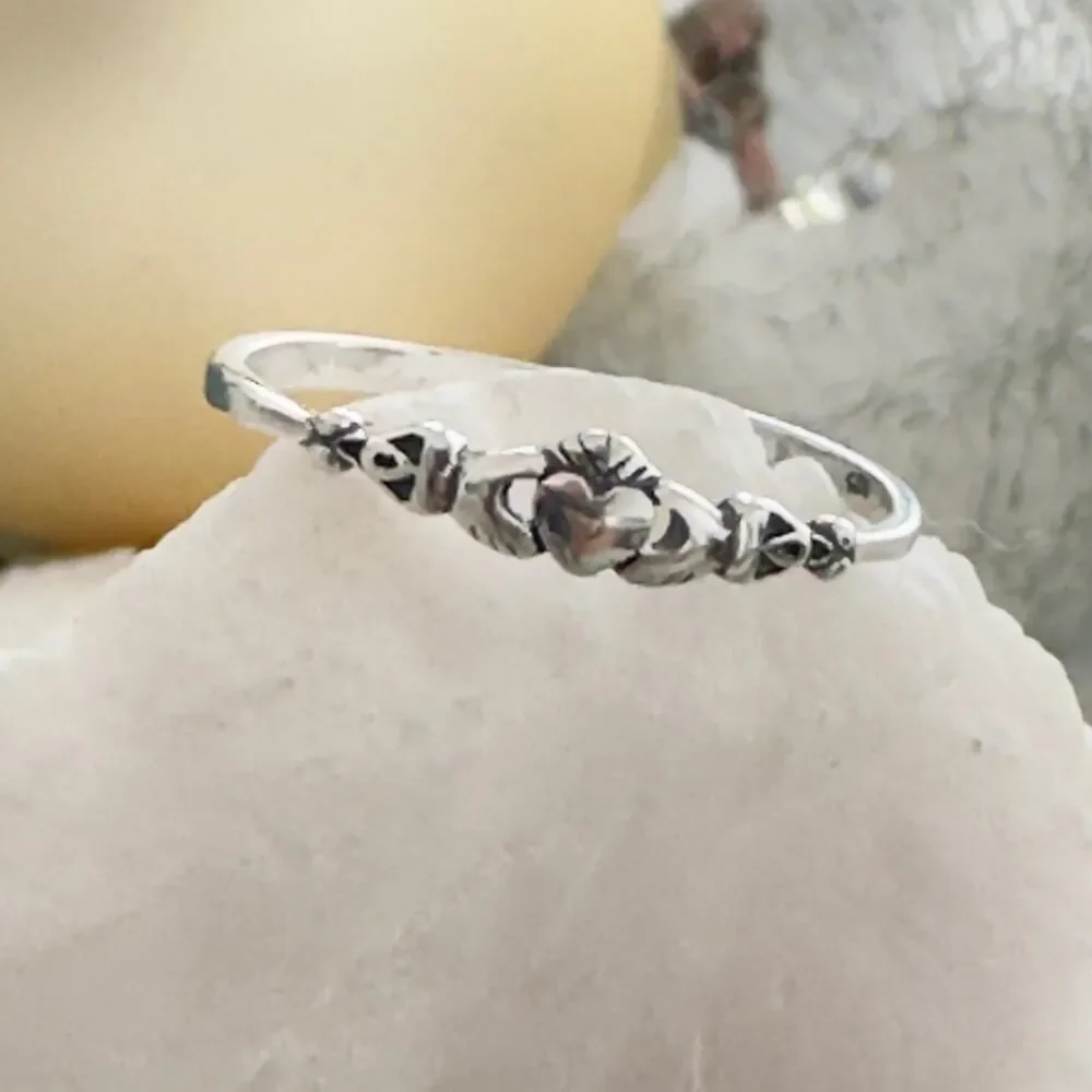 Sterling Silver Claddagh Dainty Ring, Irish Ring, Friendship Ring